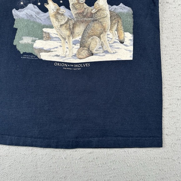Vtg 90s Orion And The Wolves T Shirt Men's Medium Blue Wolf‎ Nature Stars - Picture 8 of 16
